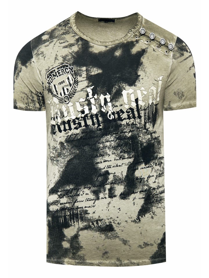 

Выцветшая футболка с логотипом и планкой на пуговицах цвета хаки Rusty Neal