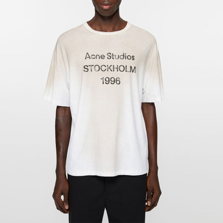 Футболка с принтом логотипа Acne Studios, серо-белая — фото 3