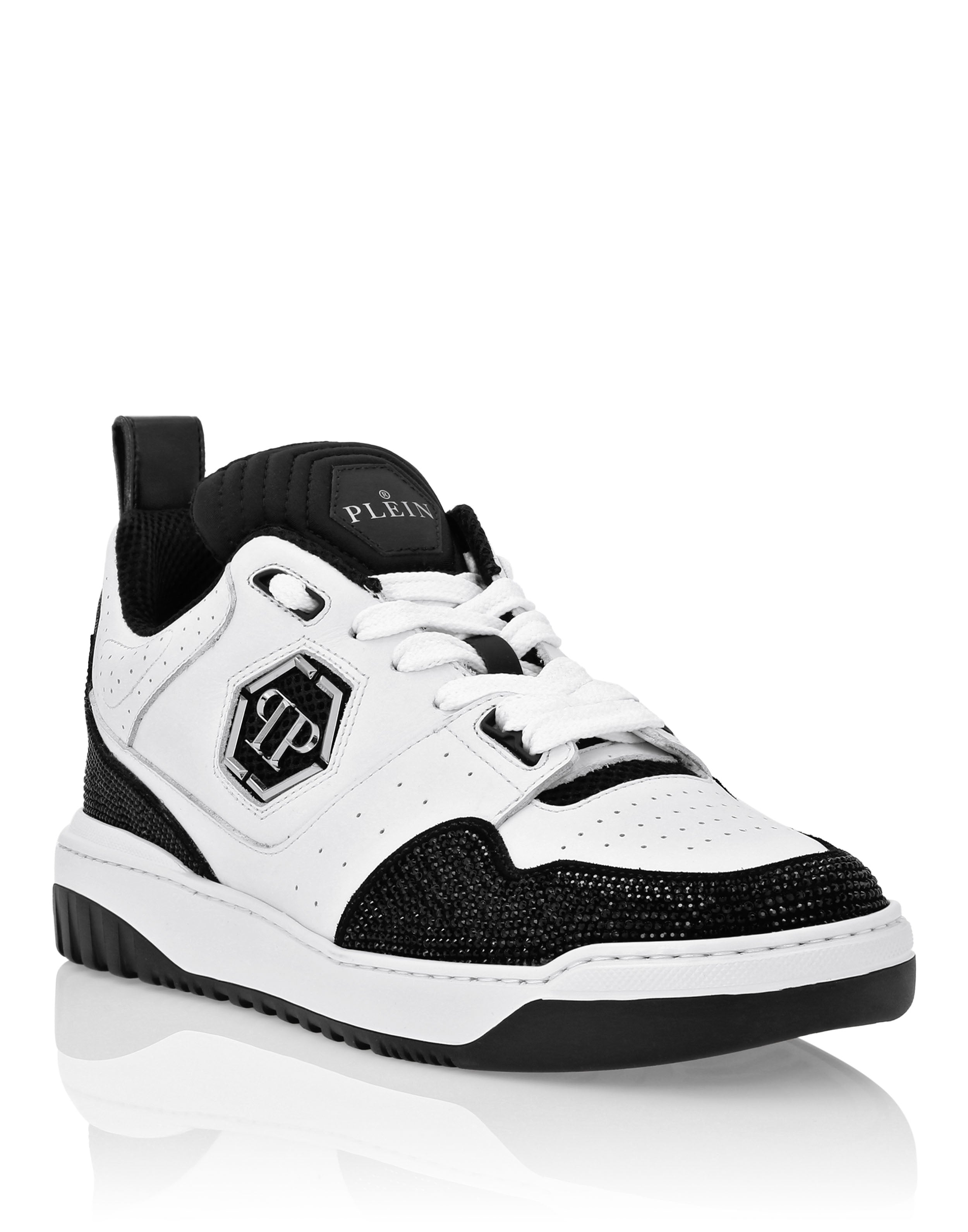 

Кроссовки из микса кожи Lo-Top Crystal PHILIPP PLEIN, белый/черный