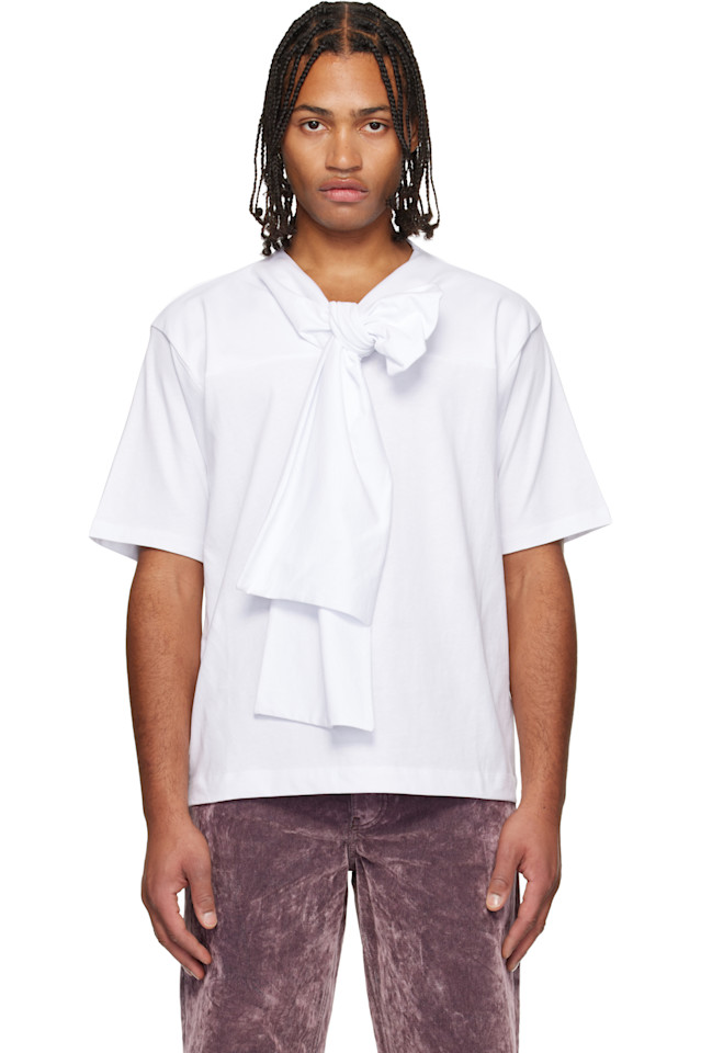 

Хлопковая футболка с бантом на воротнике Dries Van Noten, белый