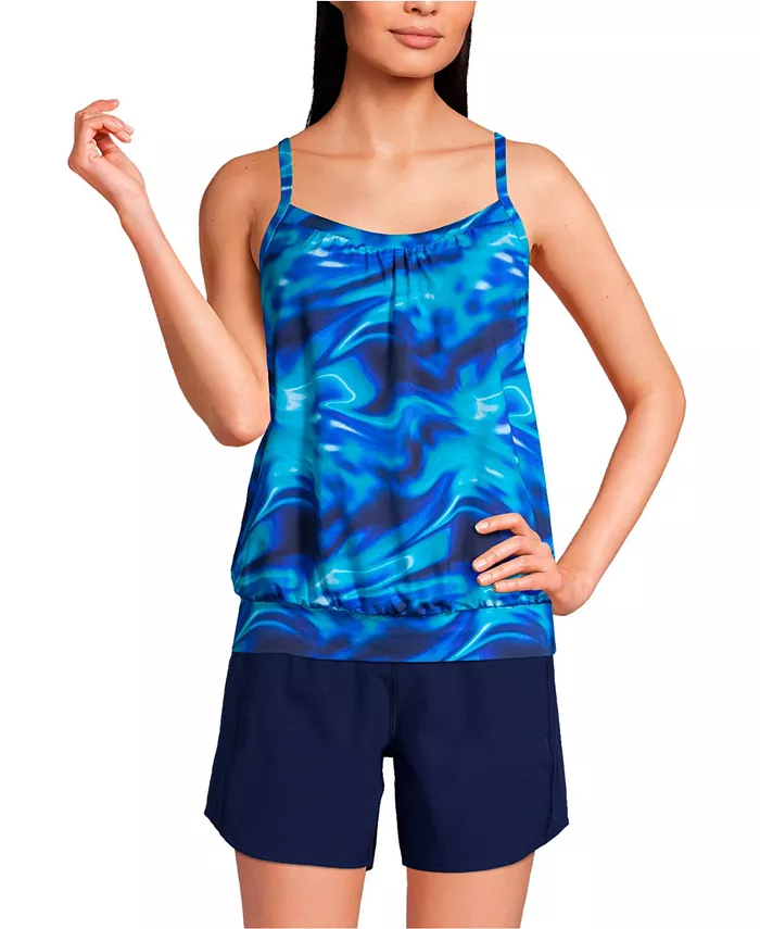 

Женский укороченный топ-танкини для живота с регулируемыми бретелями Lands' End, синий