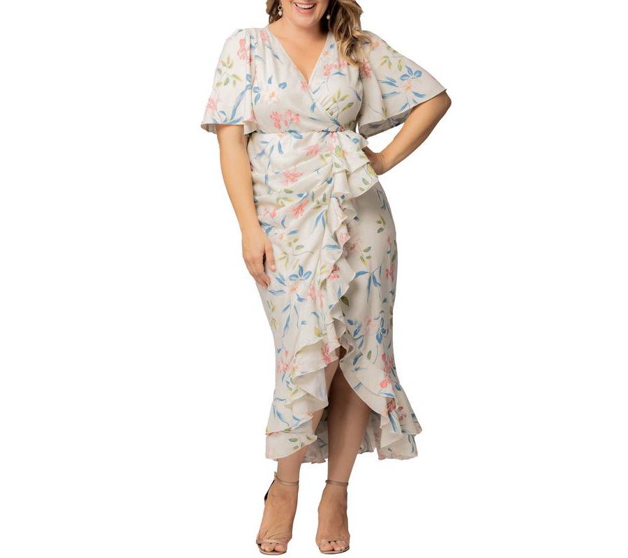 

Платье Alexandra с оборками и имитацией запаха, большого размера Kiyonna, Lush lily print