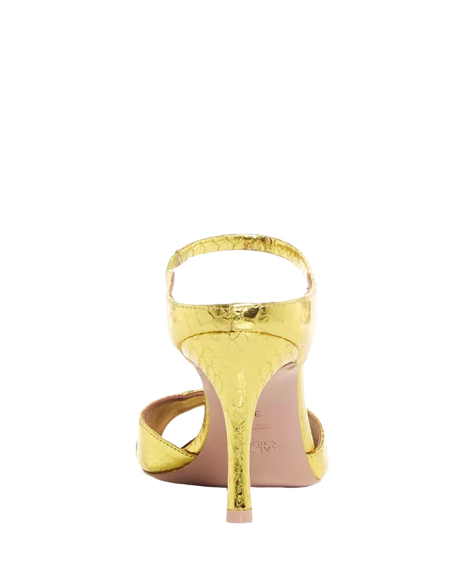 Сандалии Una Croc Embossed High Heel Slide в кислотном цвете Malone Souliers, цвет acid — фото 3