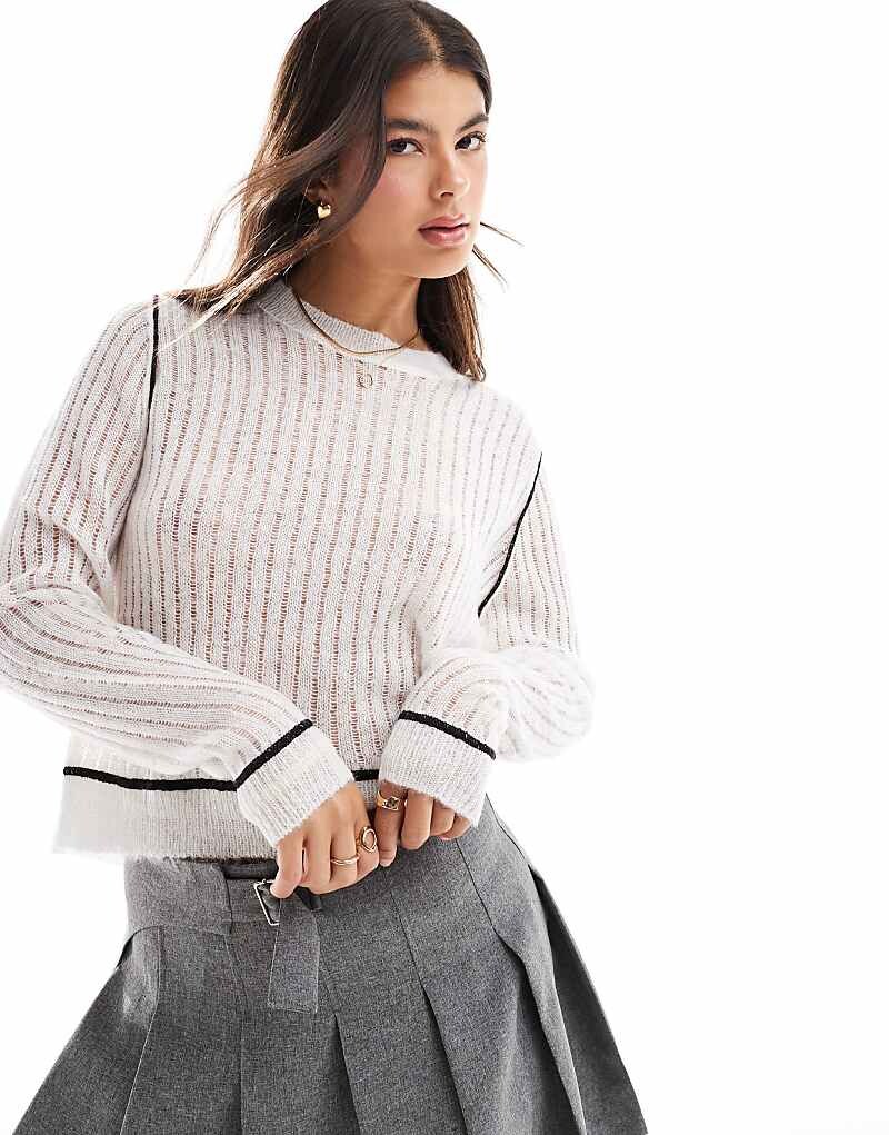 

Miss Selfridge – Кремовый прозрачный вязаный свитер с контрастными деталями