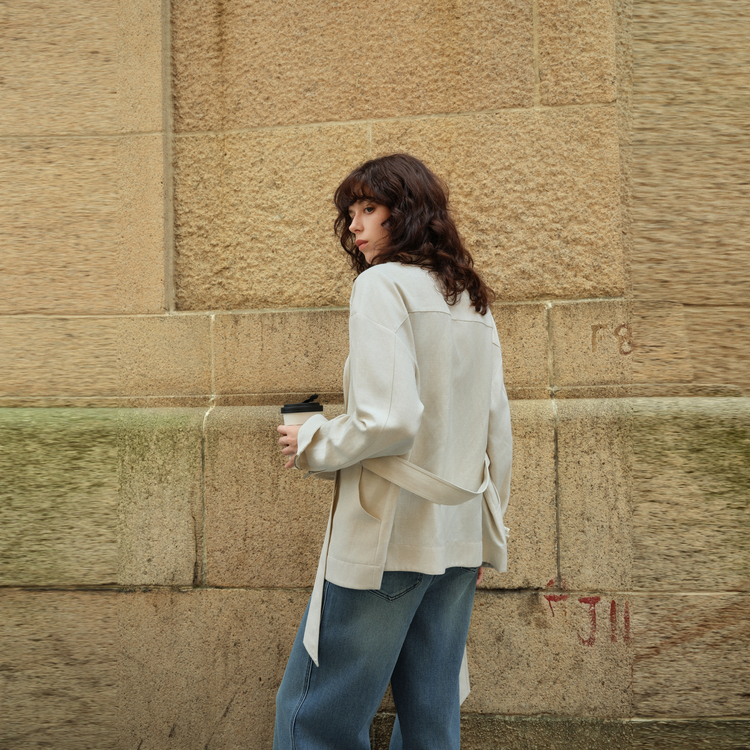 

ELLE Кроп-пальто женское Khaki с отложным воротником