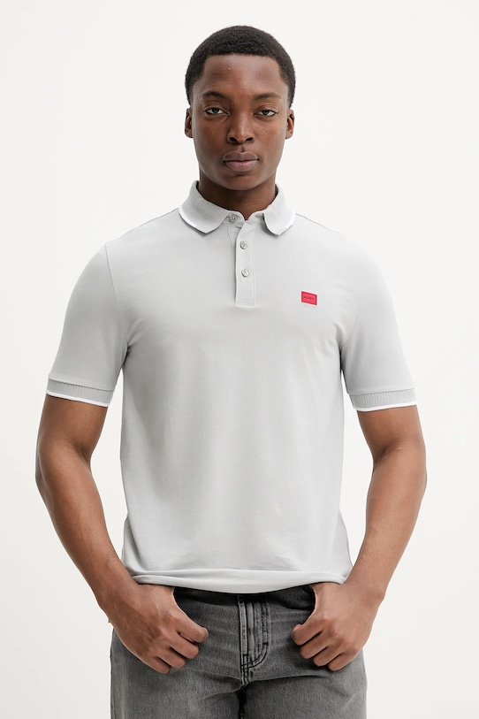 

Хлопковая рубашка поло deresino232 HUGO, серый