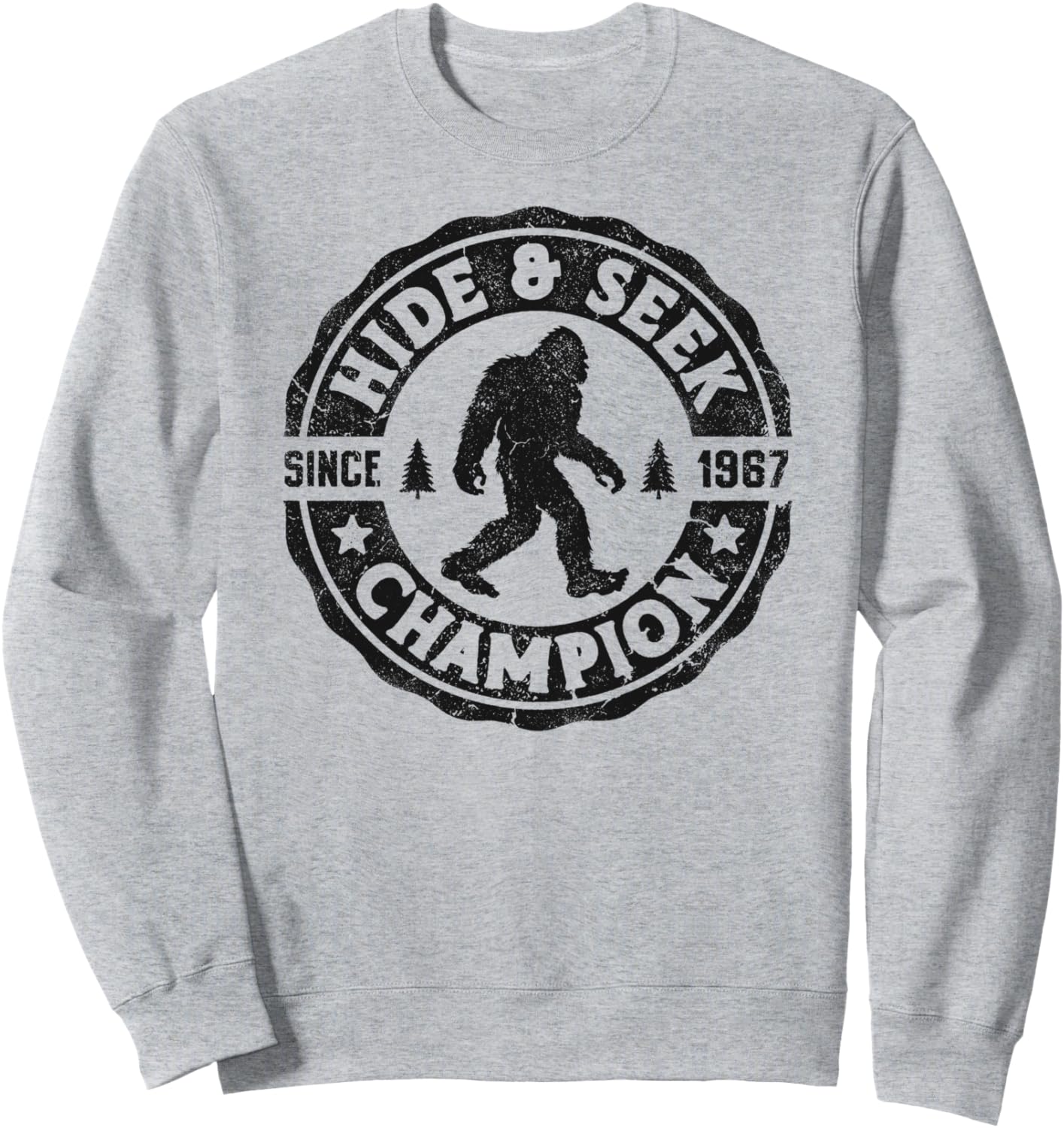 

Забавная толстовка в стиле ретро-винтаж с изображением чемпиона по игре в прятки и Бигфута Squatchy Bigfoot Co, серый