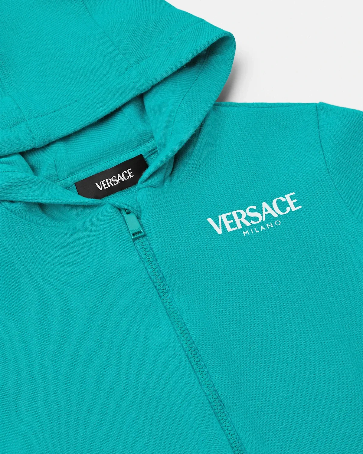 Детское худи на молнии из хлопкового трикотажа с принтом VERSACE, зеленый — фото 4