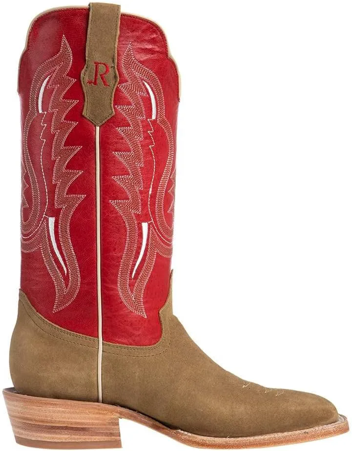 R Watson Boots Мужские ковбойские сапоги R Watson Sand Roughout 13, верх из коровьей кожи, цвет вишневый красный, квадратный носок — фото 2