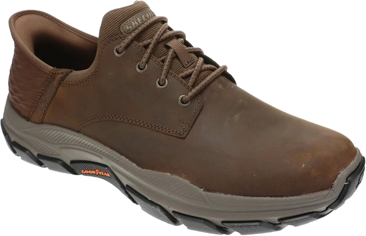 Мужские слипоны Skechers USA Respected - Garrett из кожи с круглым носком и шнуровкой на резинке Skechers USA Men's, темно-коричневый — фото 4