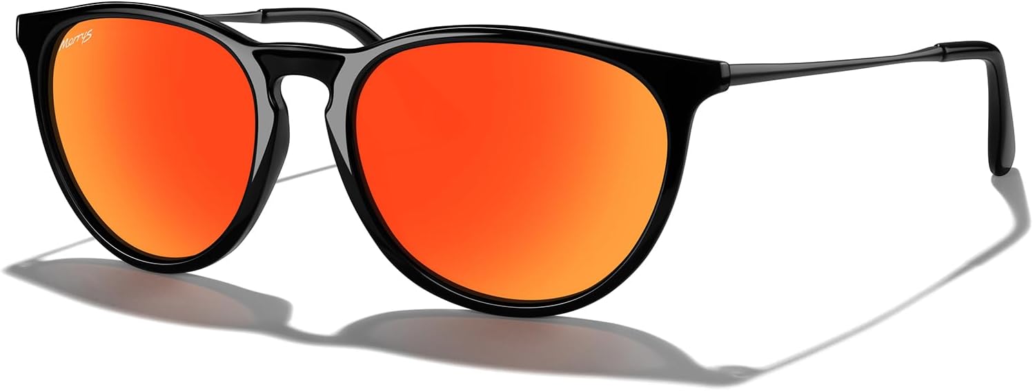 

Винтажные поляризованные солнцезащитные очки MERRY'S для женщин и мужчин, ретро-стиль, круглые зеркальные линзы, защита от ультрафиолета UV400, Black Frame/Red Mirror Lens/Grey Legs