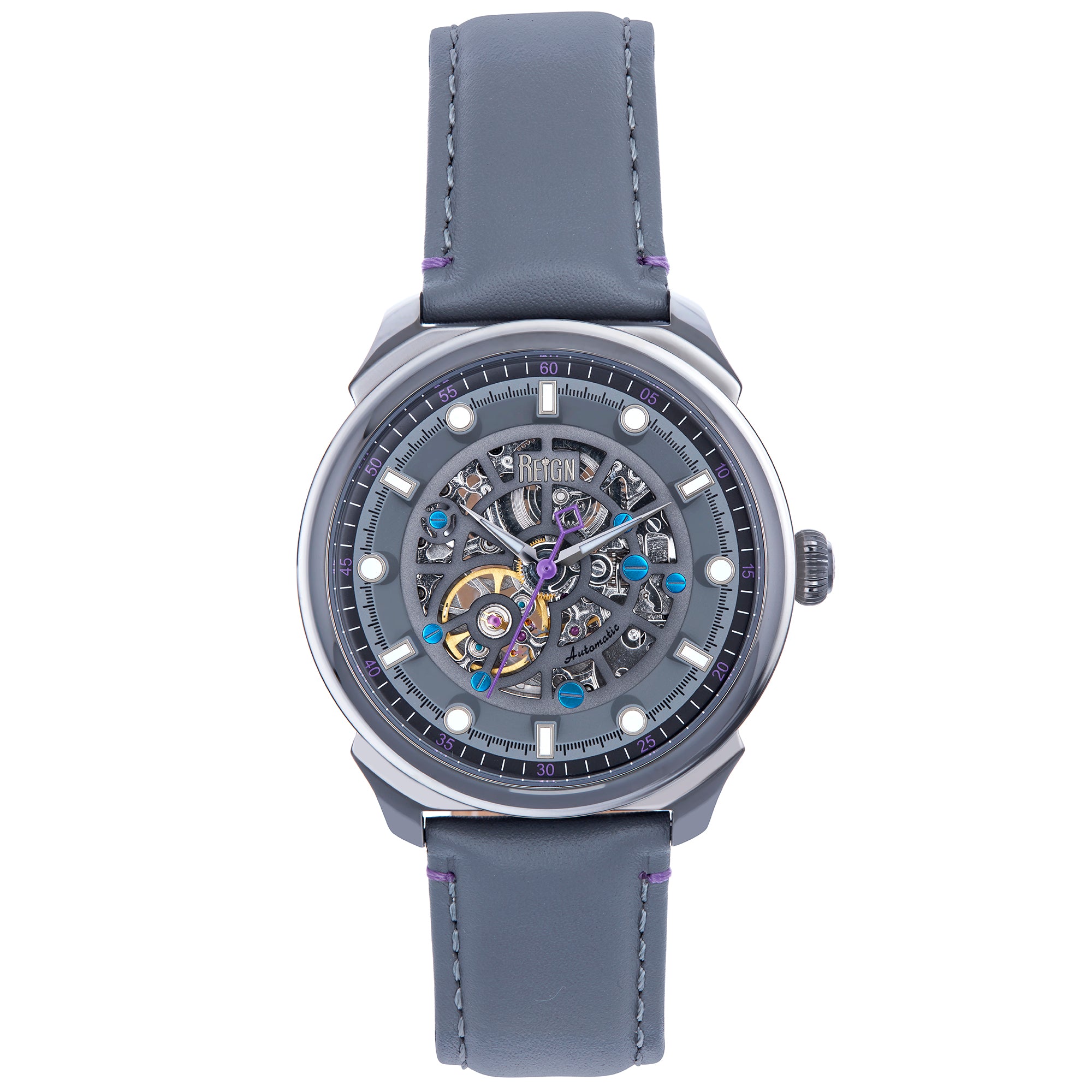 

Часы Weston Automatic Skeletonized с кожаным ремешком - Gunmetal/серый Reign