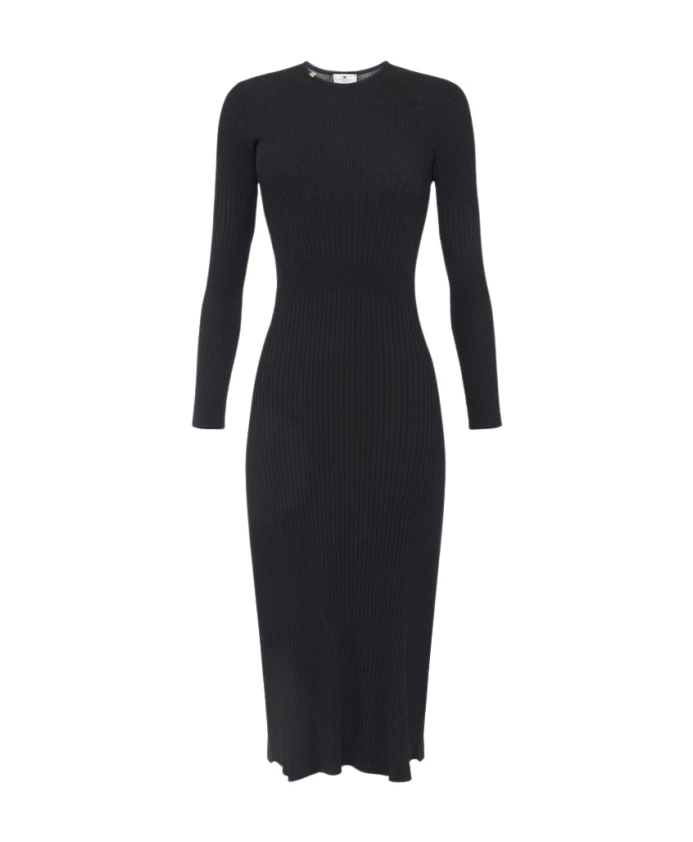 

Трикотажное платье в рубчик с поясом Elisabetta Franchi, черный