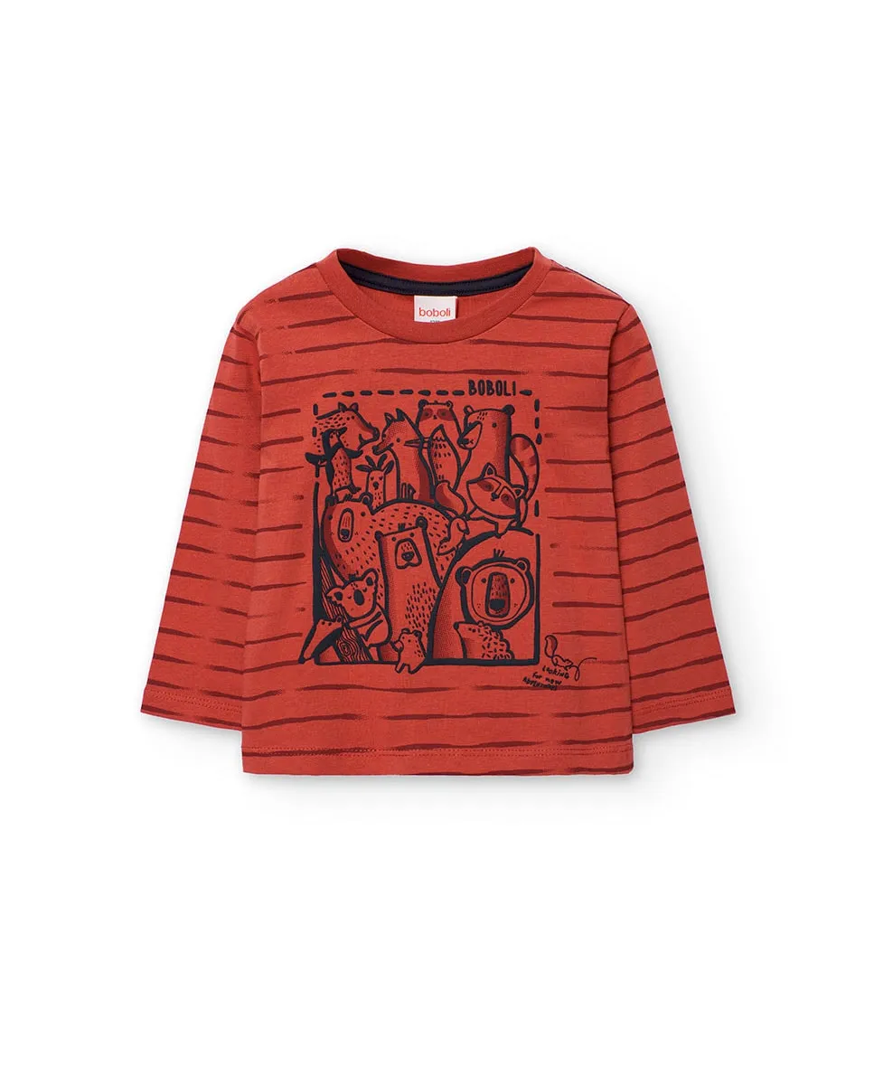 

Детская футболка с полосатым принтом и рисунком на передней части Boboli, красный