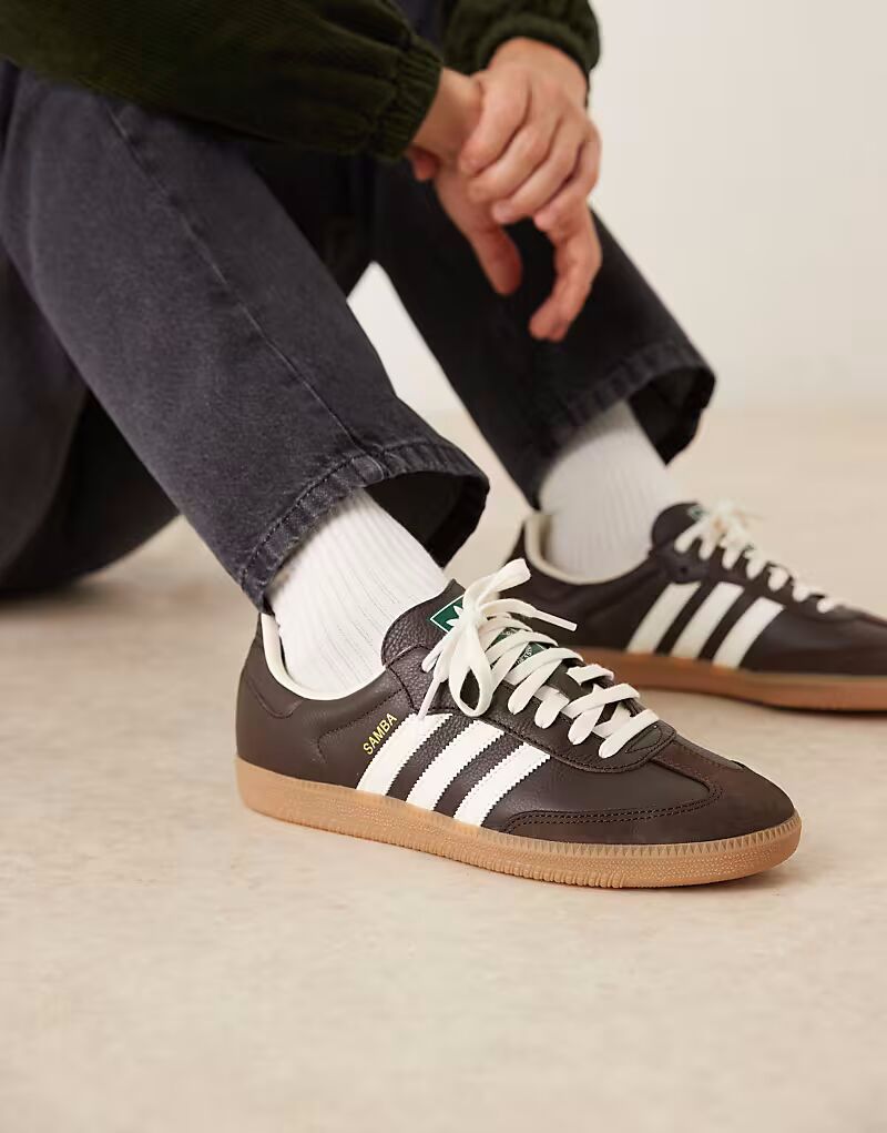 Кроссовки Samba OG темно-коричневого и белого цветов Adidas Originals — фото 3