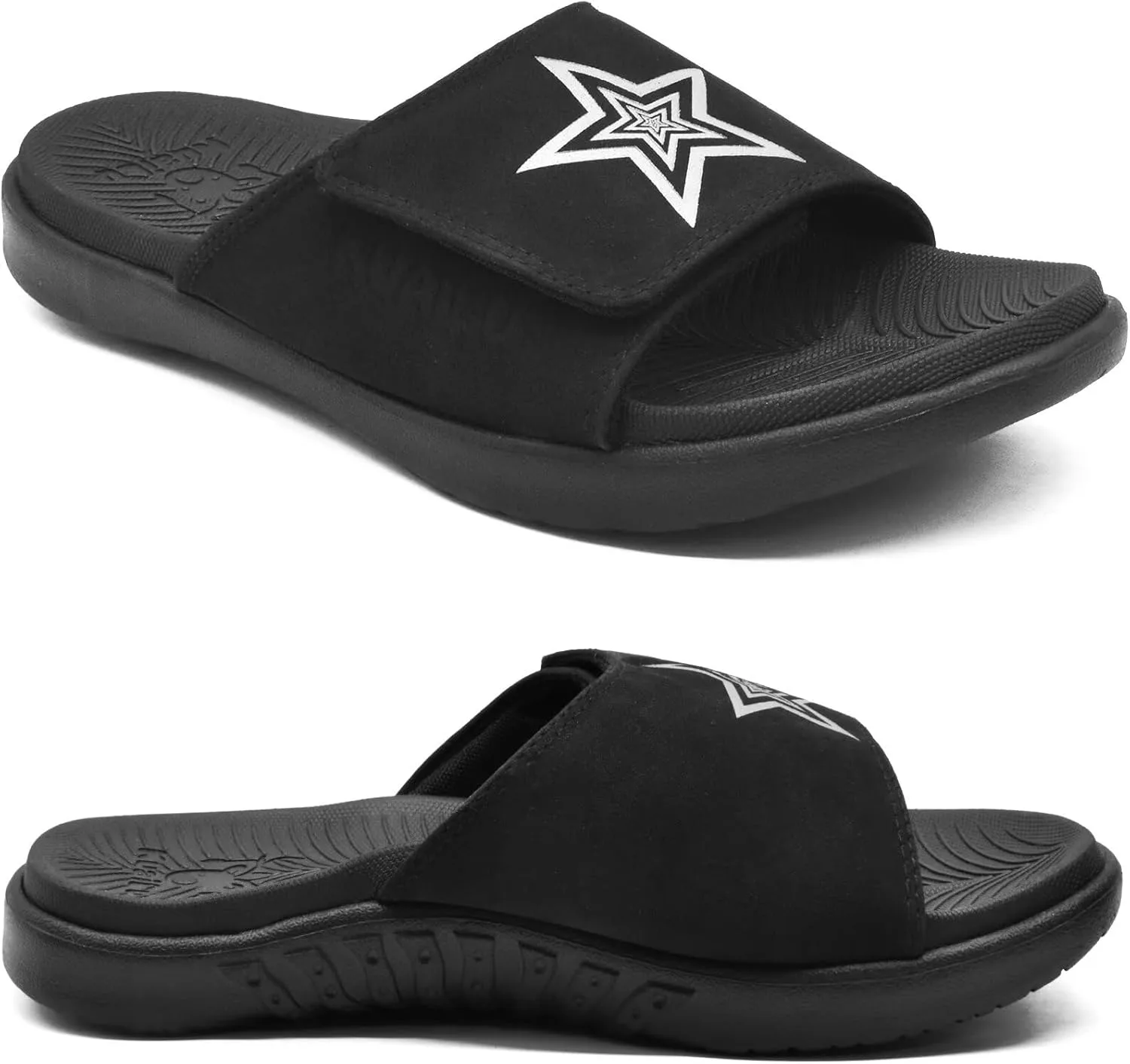 

Мужские шлепанцы KuaiLu с мягкой подушкой, спортивные сандалии с поддержкой свода стопы при плантарном фасциите, регулируемые с открытым носком, летние тапочки, легко надевать, для улицы и дома, размеры 7-15, черный