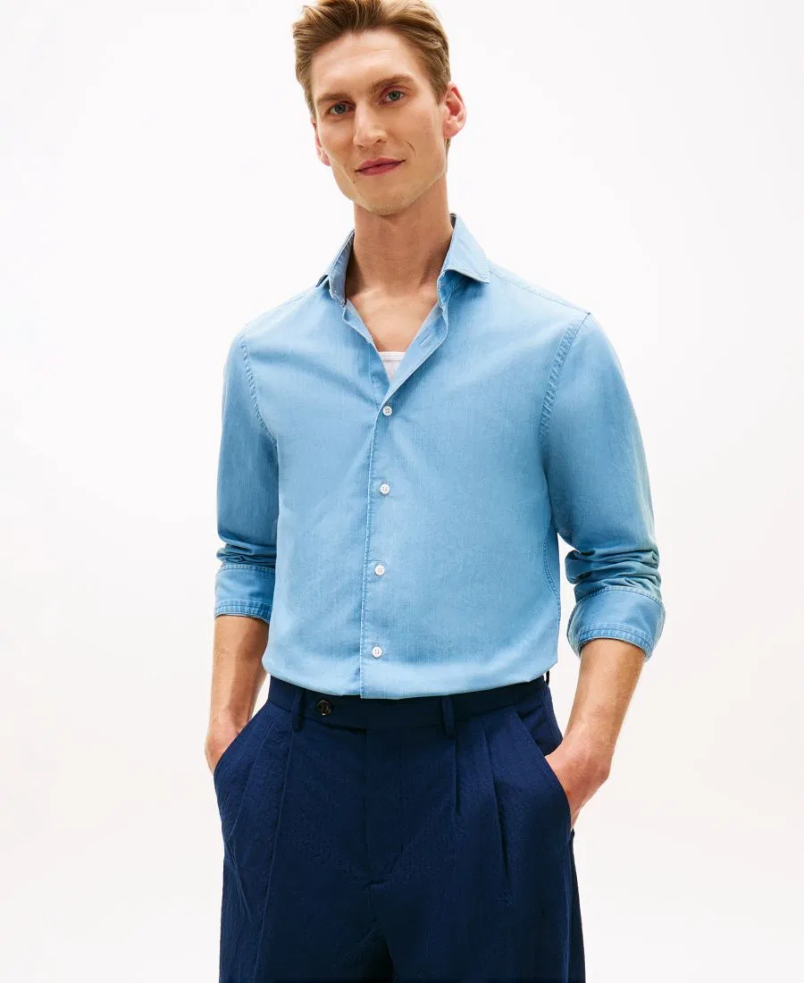 Мужская рубашка из шамбре, стандартного кроя Tommy Hilfiger, Indigo Blue Bell
