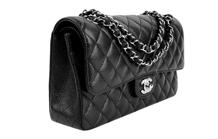 CHANEL Классический клатч CF с тиснением под зерно из коровьей кожи, кроссбоди, средний размер, женский, черный — фото 3
