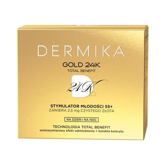 

Инъекция молодости 55+, крем-стимулятор на день и ночь, 50 мл Dermika, Gold 24K Total Benefit