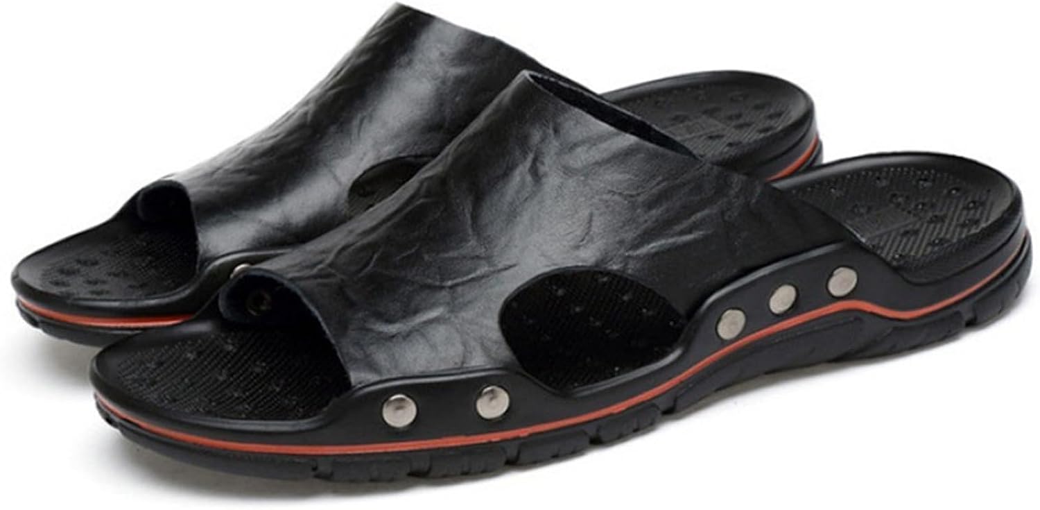 

Мужские кожаные повседневные сандалии CHUUMEE, пляжная обувь с антискользящей подошвой и плоской подошвой, черный