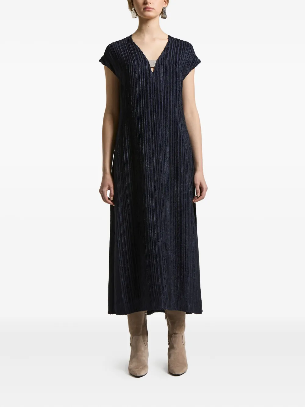 

Платье миди с плиссировкой и V-образным вырезом Peserico, коричневый