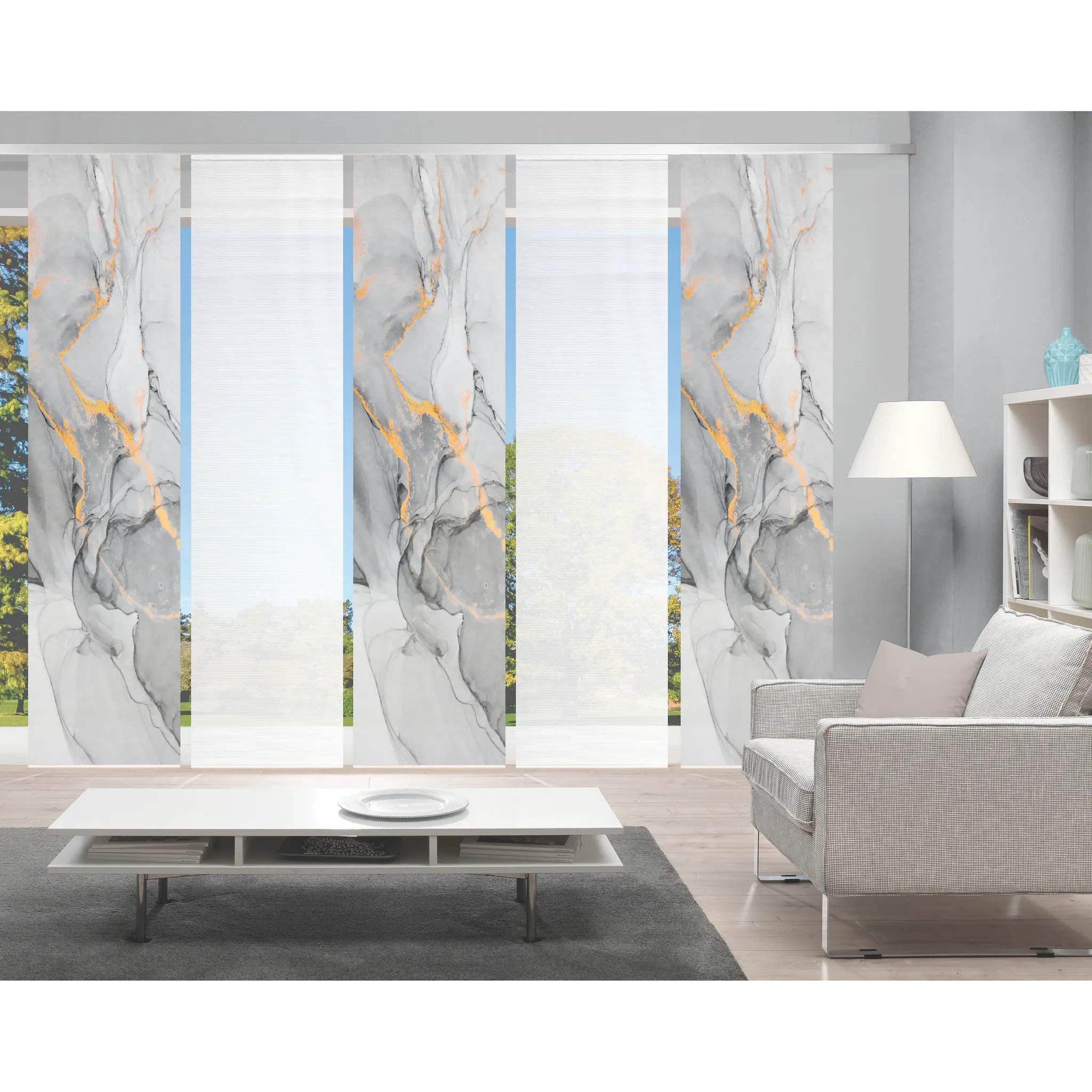 

Раздвижные шторы Vision S «MARMOSA SET OF 5», (5 шт.), имитация бамбука, цифровая печать, золотой/серый