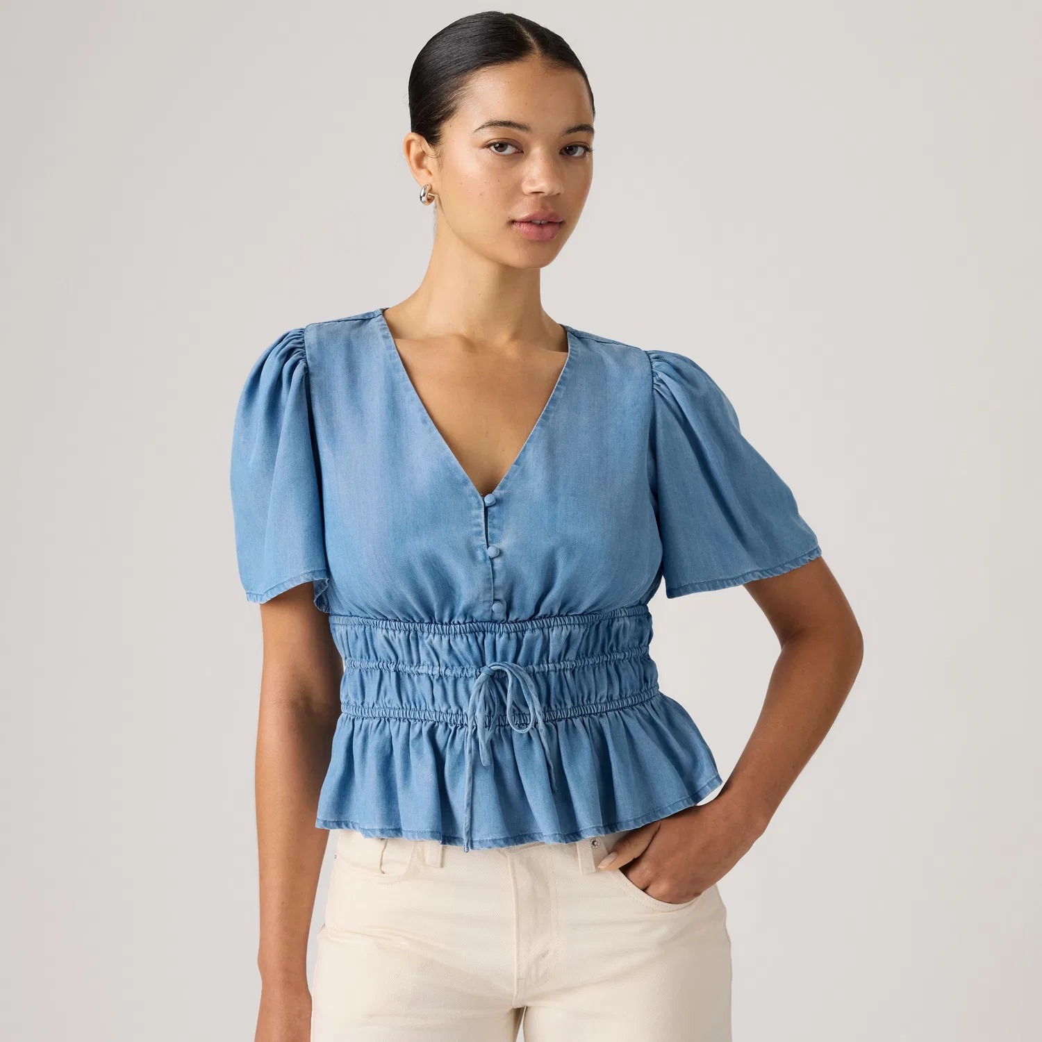 Блузка из крепа с коротким рукавом Rylan Levi's, Medium Wash