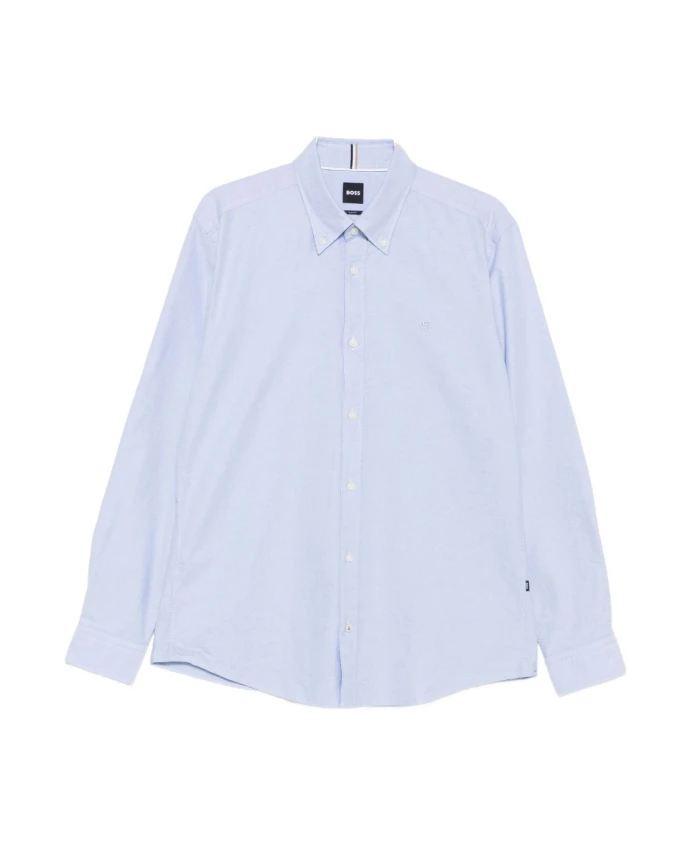 

Светло-Голубая рубашка с планкой на пуговицах и логотипом. Hugo, синий