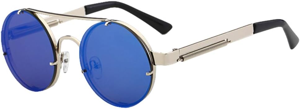 

Винтажные солнцезащитные очки LVTFCO в стиле стимпанк, красные, мужские, круглые, из сплава металла, ретро, ​​тонированные, женские, в готическом стиле, Mty151 Blue Silver