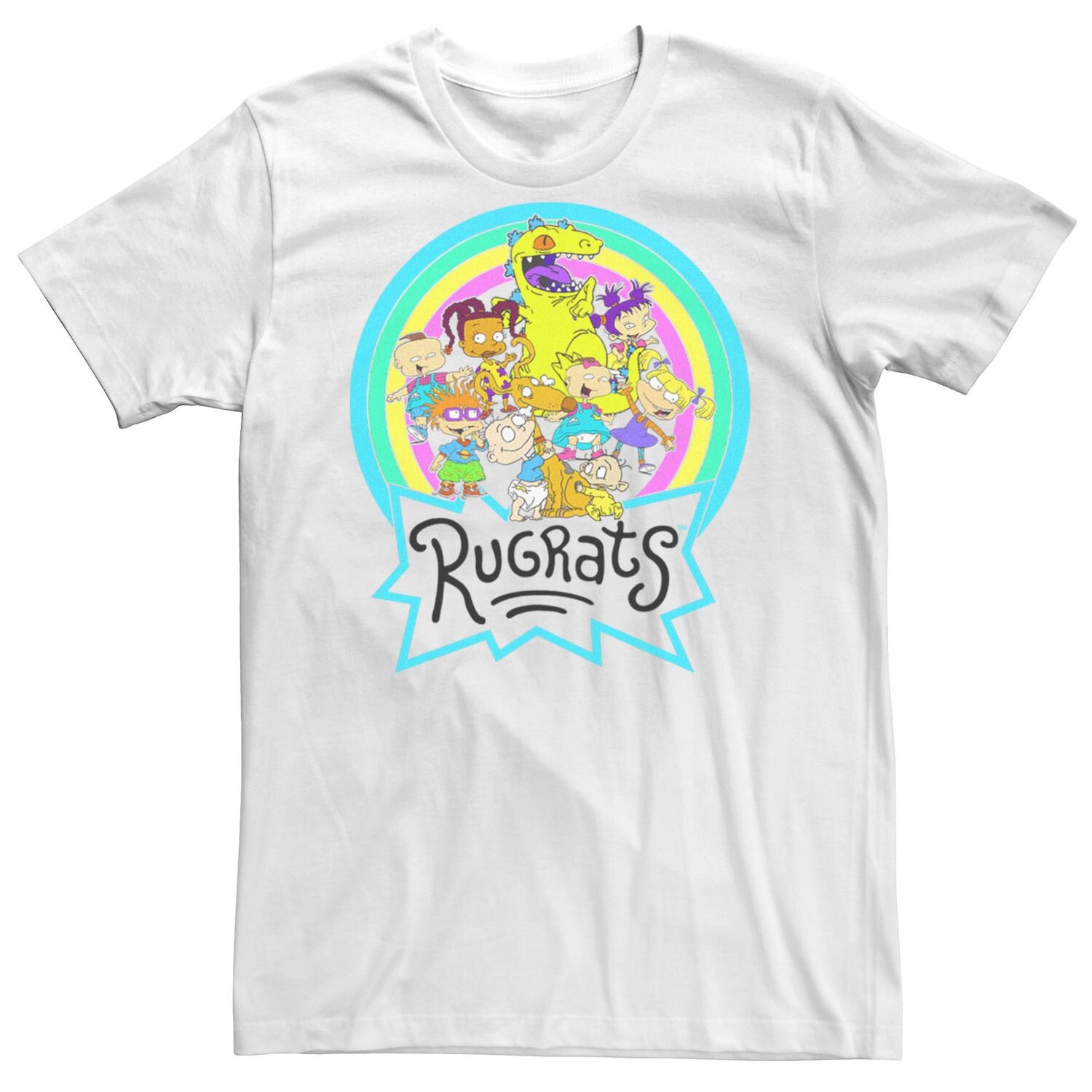 

Мужская футболка Rugrats с неоновым кругом и радужной группой Licensed Character