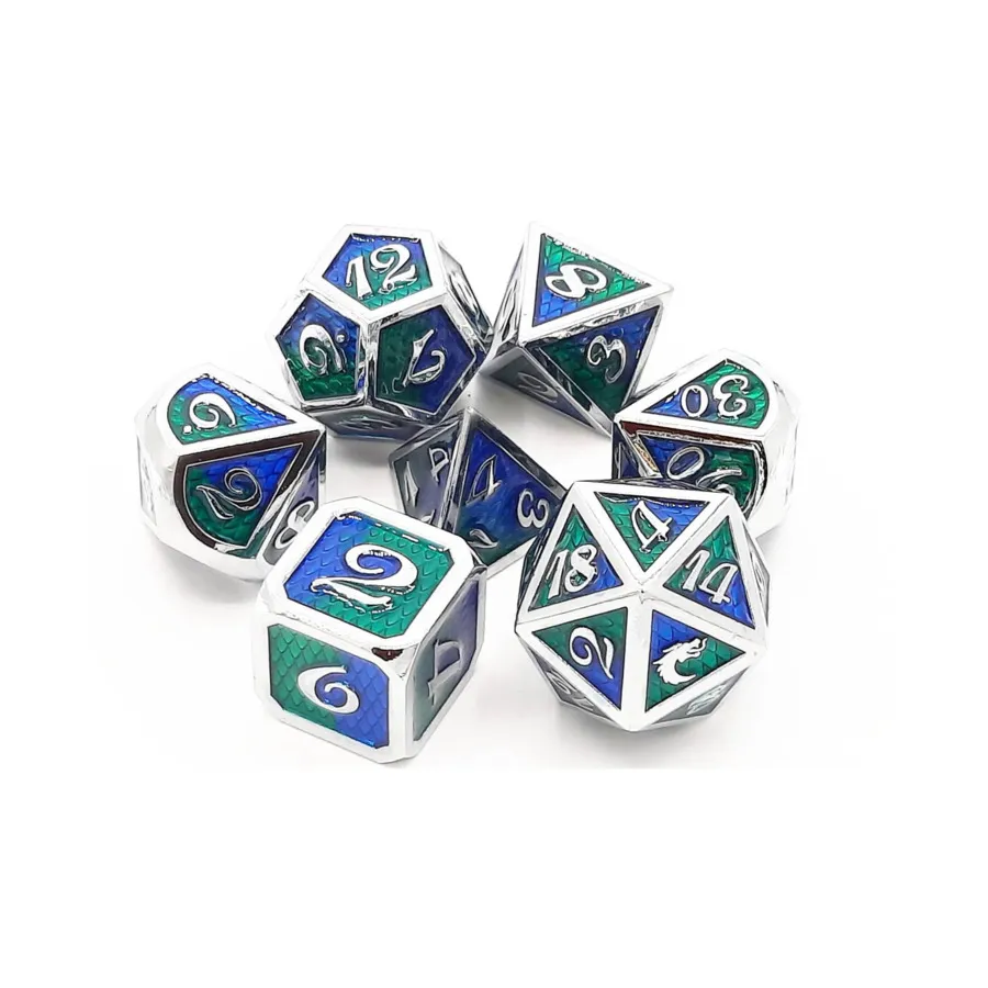 

Полимерный набор из чешуи дракона — синий и зеленый (7), Metal Dice - Dragon Scale