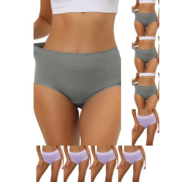 

9 пар женских хлопковых трусов с высокой талией, кружевной отделкой, эффектом контроля живота и полным покрытием Inspire Chic, Gray Purple