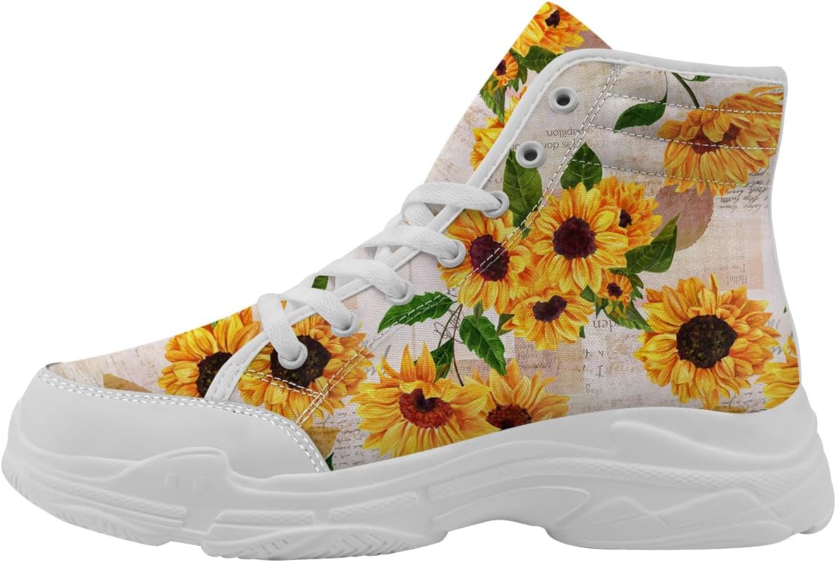

Женские высокие кеды Quorax Sunflower на платформе, кеды на шнуровке из хлопка, подарок для нее или для него, белый