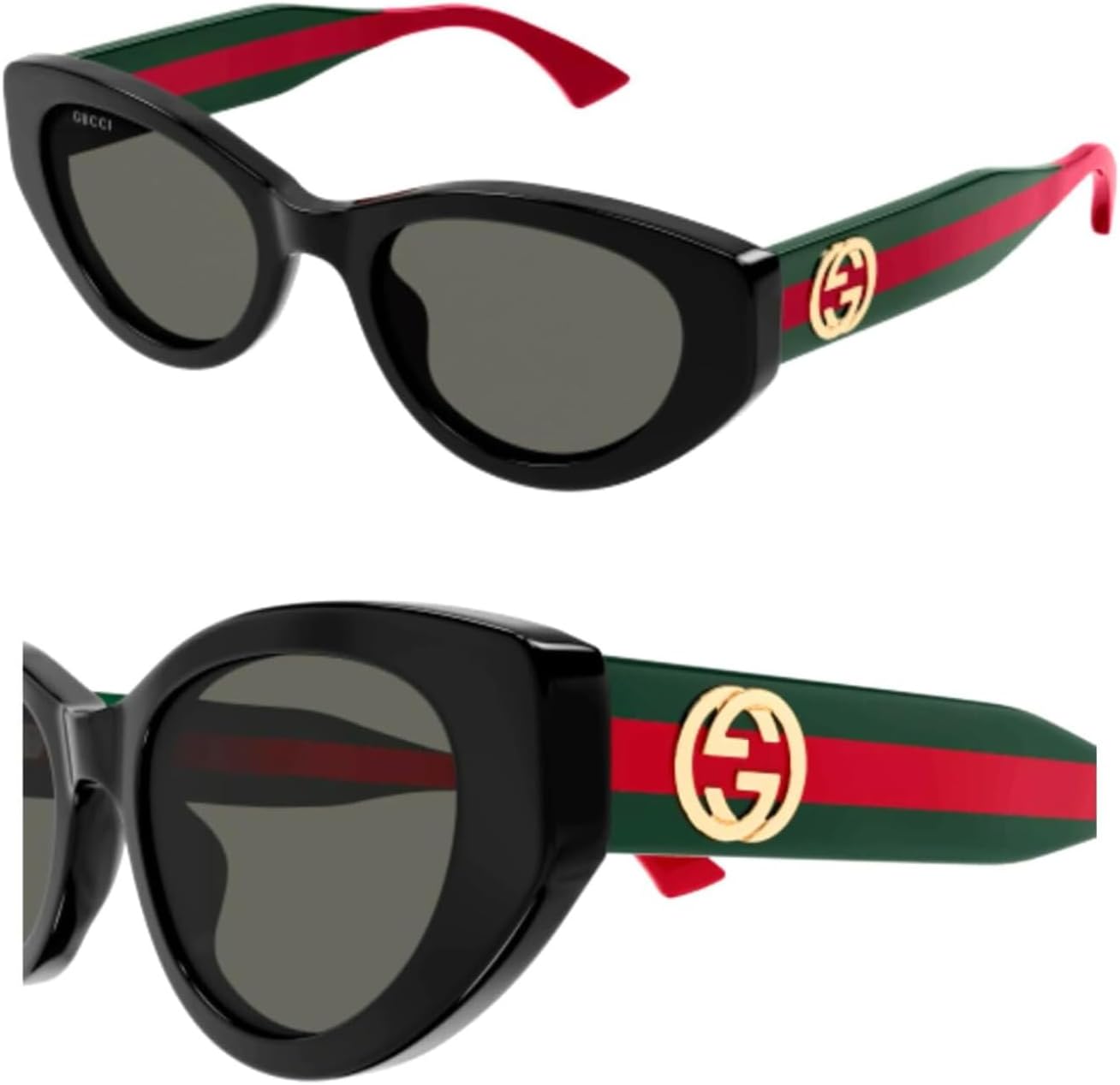 

Женские солнцезащитные очки Gucci GG1862S GG с переплетающимися логотипами в форме «кошачий глаз» – в комплекте роскошный набор для очков – черная оправа с серыми линзами