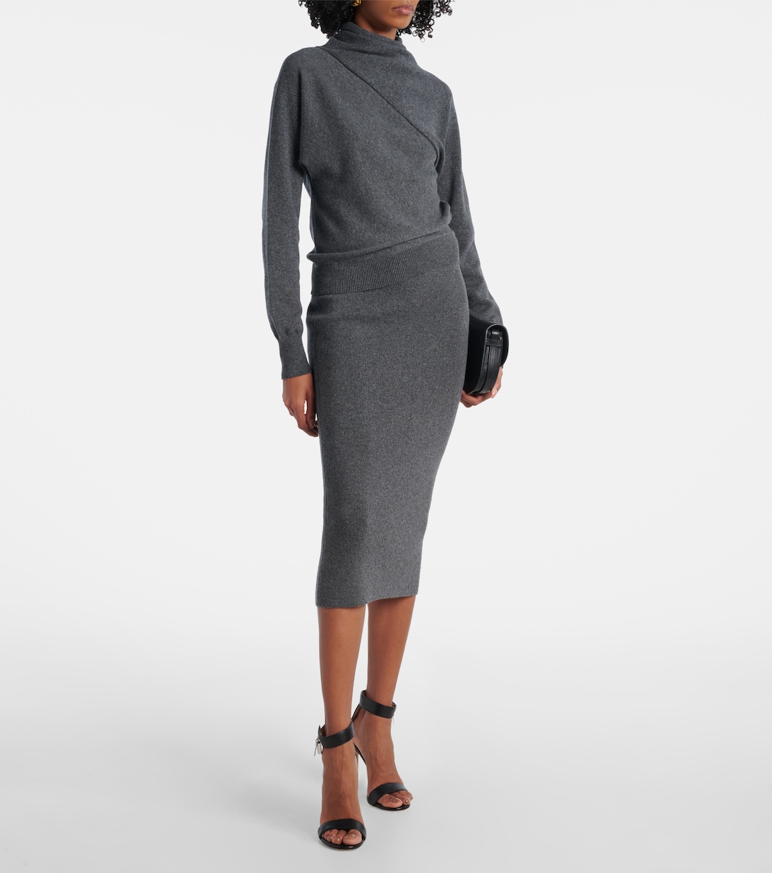 Юбка миди из смеси кашемира и хлопка Tom Ford, Dark Grey Melange — фото 2