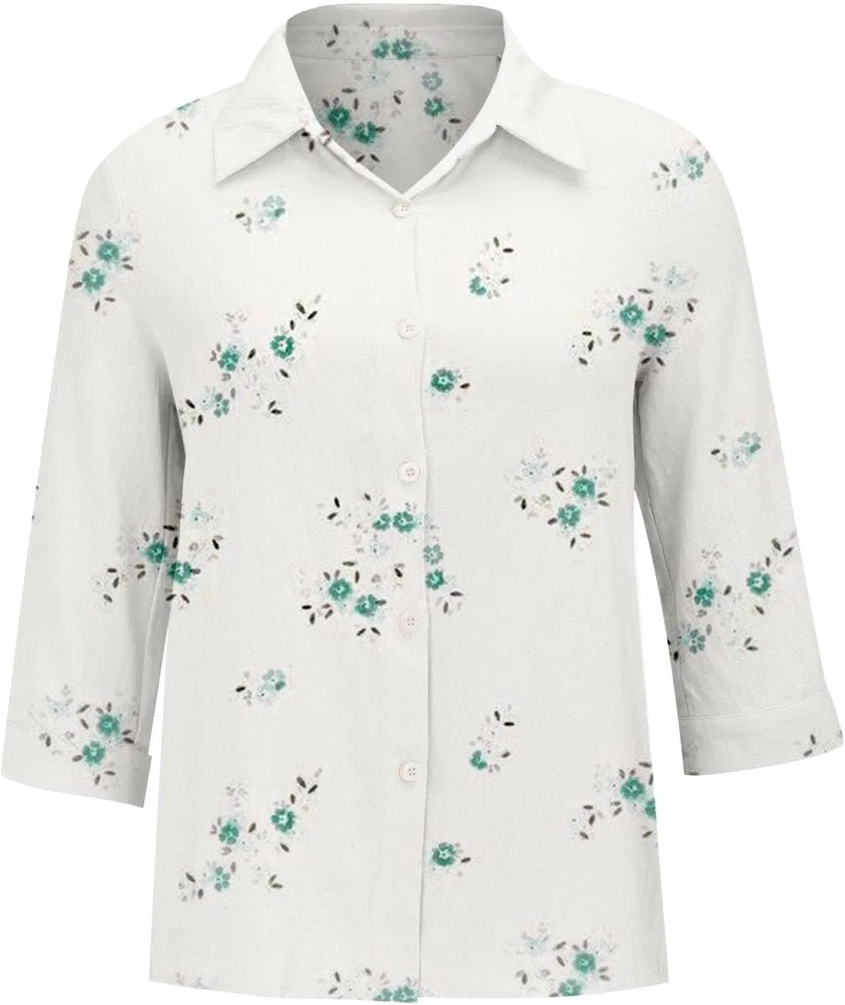 Блуза свободная на пуговицах с отложным воротником, Fashion Women's Loose Button Solid Lapel Long Sleeve T-shirt Blouse, белый — фото 2