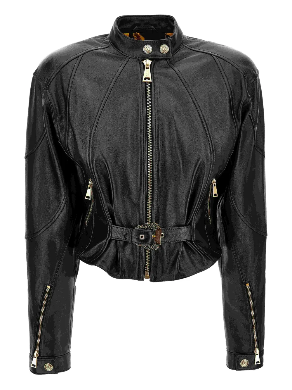 

Кожаная куртка с поясом Versace Jeans Couture, черный