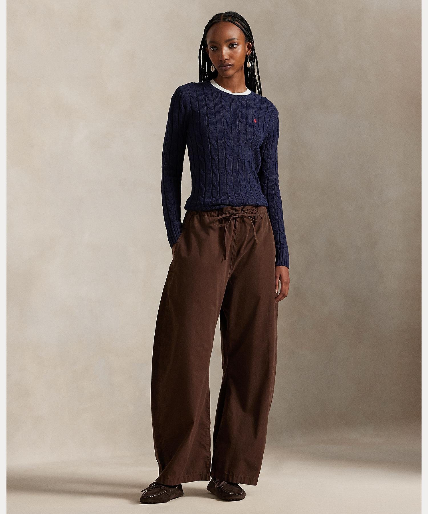 Хлопковые брюки зауженного кроя на шнуровке Polo Ralph Lauren, 200 Brown