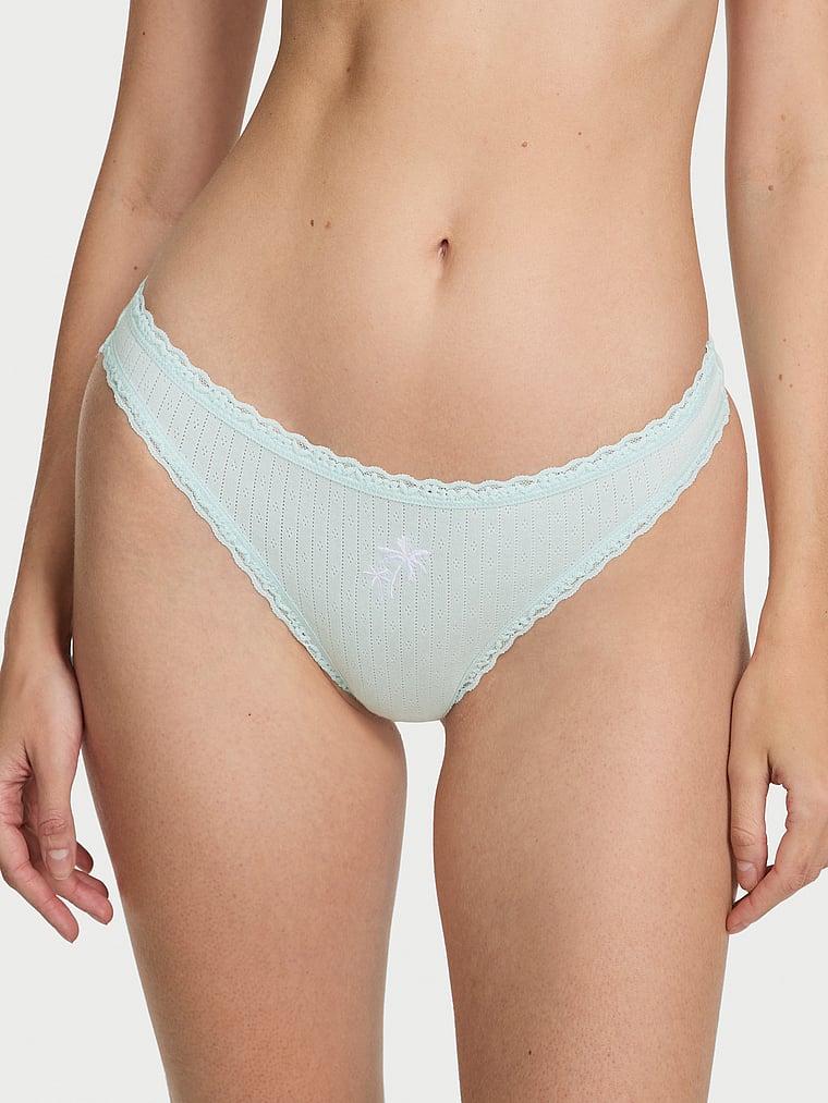 

Хлопковые стринги с ажурным кружевом на талии Lace Trim, pointelle tradewinds blue