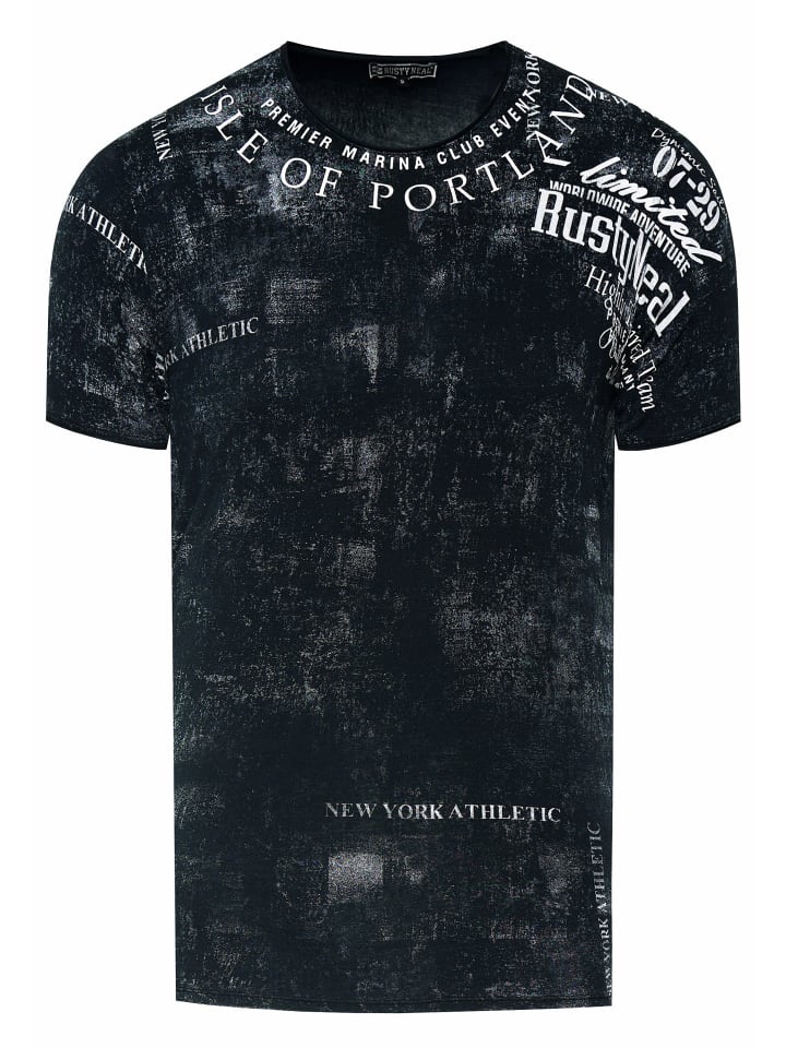 

Выцветшая черная футболка с принтами Rusty Neal, Черный, Выцветшая черная футболка с принтами Rusty Neal