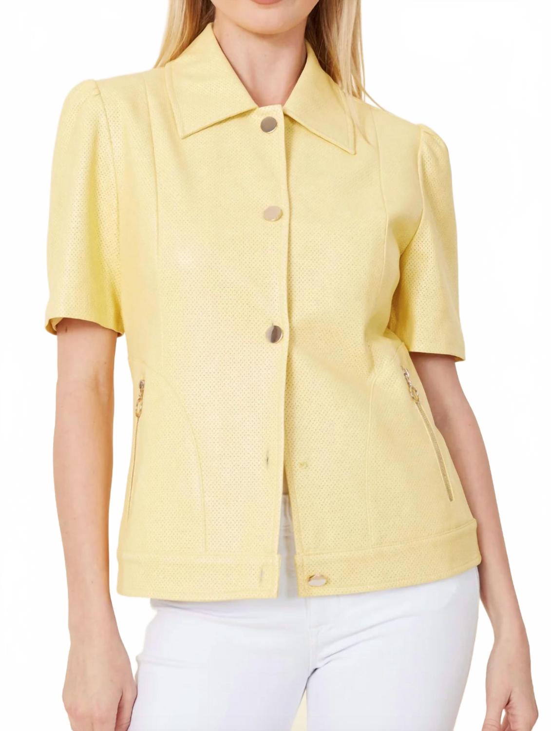 

Куртка-рубашка с короткими рукавами из перфорированной веганской кожи желтого цвета DOLCE CABO