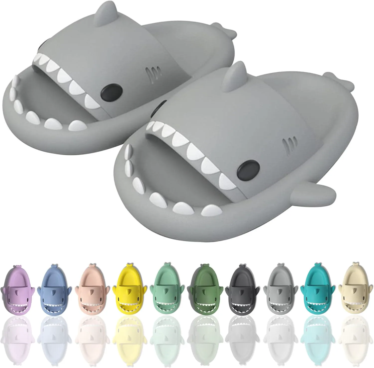 Шлепанцы Sharllen Shark для женщин и мужчин с милым забавным мультяшным дизайном, противоскользящие, с открытым носком, легкие летние шлепанцы с акулой, светло-серый — фото 3