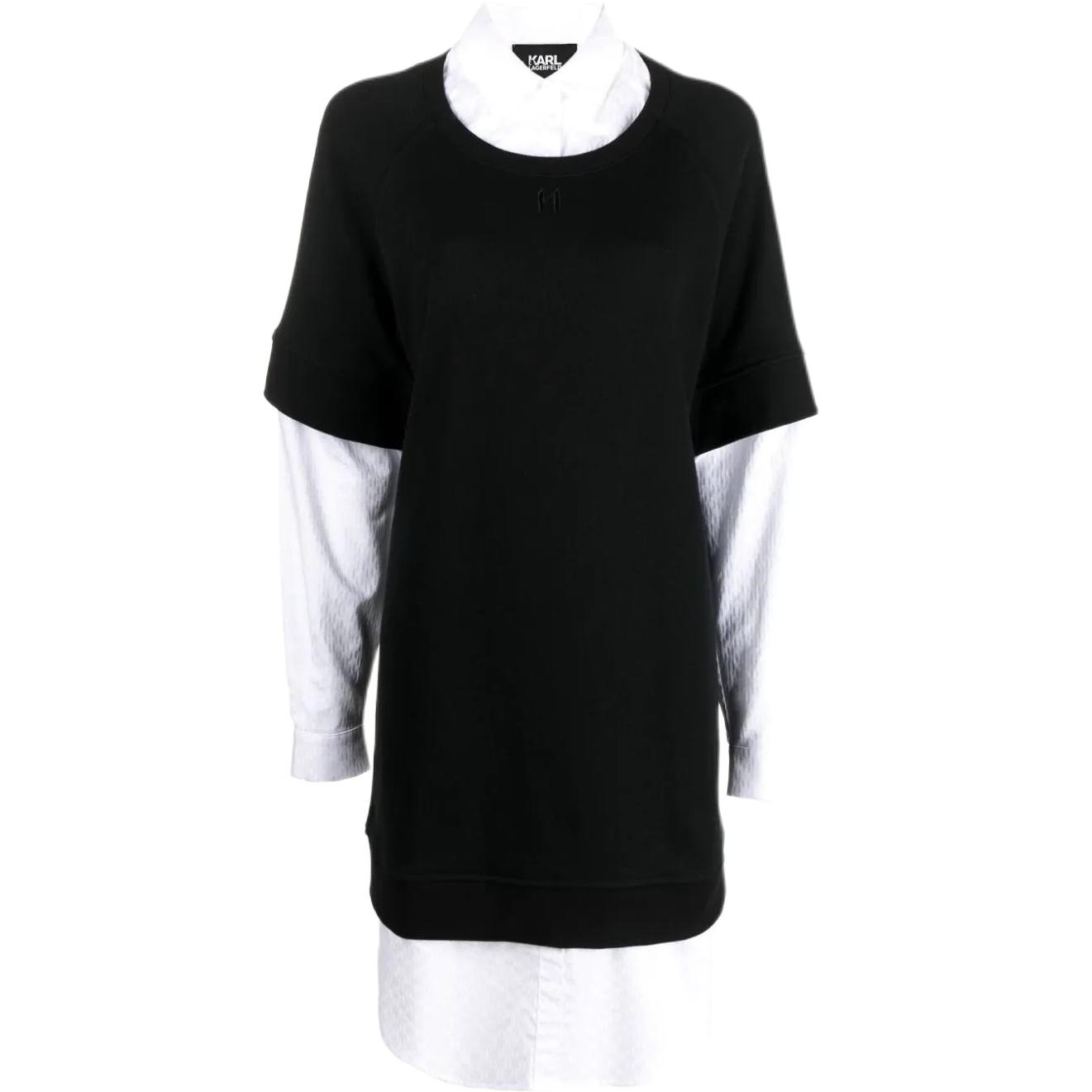 

Карл Лагерфельд Многослойное платье-рубашка с худи KARL LAGERFELD / Karl Lagerfeld Jeans, черно-белое