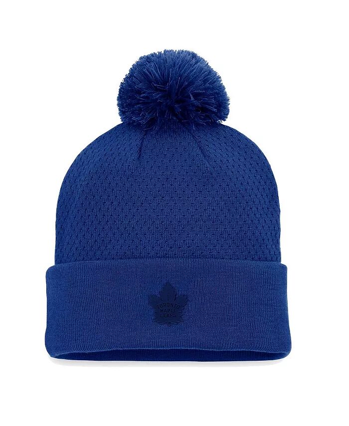 

Женская синяя вязаная шапка Toronto Maple Leafs Authentic Pro Road с манжетами и помпоном Fanatics, синий