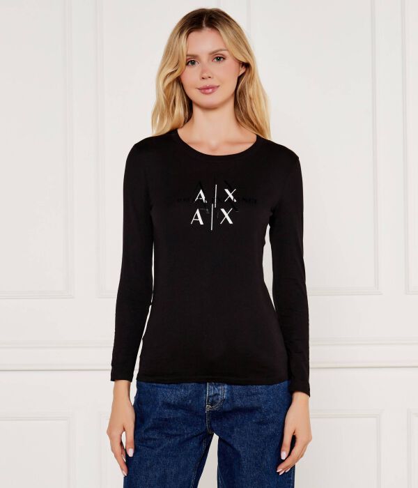

Лонгслив женский Armani Exchange хлопковый с логотипом бренда, черный