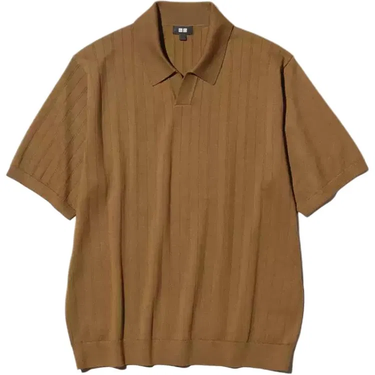 Поло Uniqlo Washable knit skipper sweater, коричневый