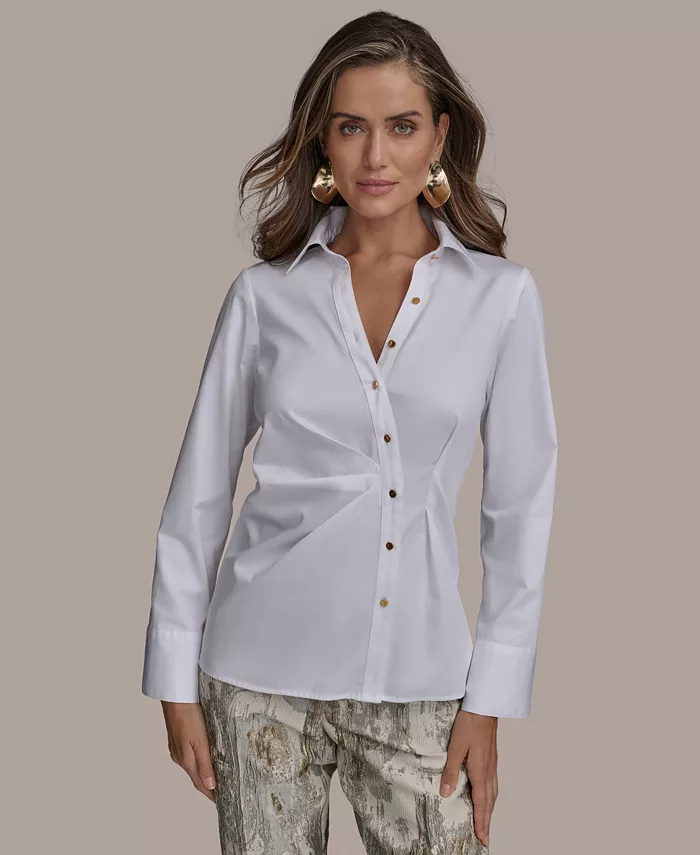

Женская хлопковая блузка с защипами Donna Karan New York, белый