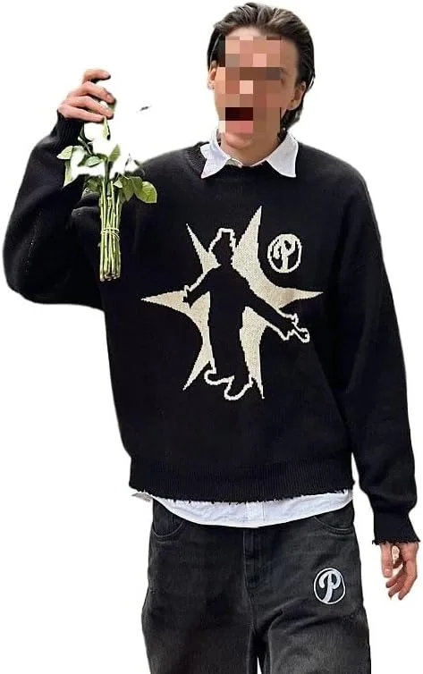 

Мужской свитер Y2K оверсайз с длинным рукавом и принтом Obenie