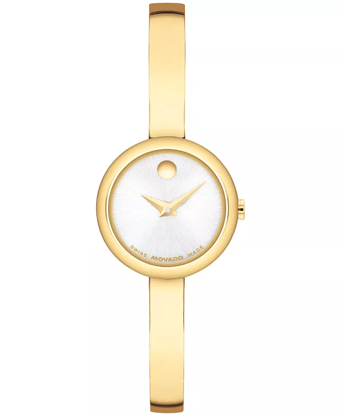 

Женские часы Museum Bangle с круглым швейцарским кварцевым браслетом из светло-желтой стали, 21,50 мм Movado