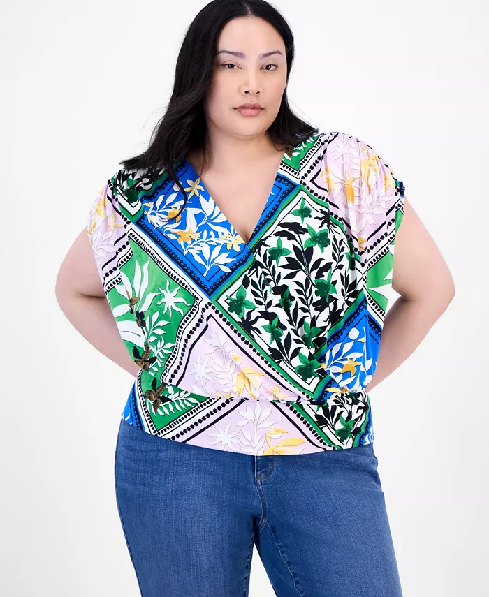 

INC International Concepts Plus Size Топ с принтом и драпировкой на запах I.N.C. International Concepts, зеленый